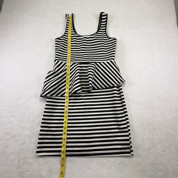 Living Doll Black White Striped Peplum Bodycon Sleeveless Mini Dress Size L - Picture 8 of 9